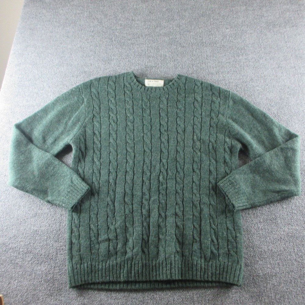 Line Of Trade Sweater Mens XL Green 100% Shetland Wool Cable Knit Pullover